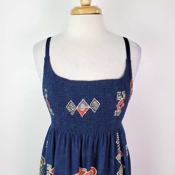 Fata Morgana Dress Womens Medium Navy Blue Maxi A Line Sleeveless African Print - Picture 2 of 12